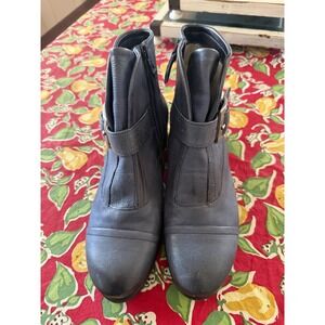 Miz Mooz Siggy Wide Navy Blue Leather Buckle Ankle Boots Size 40